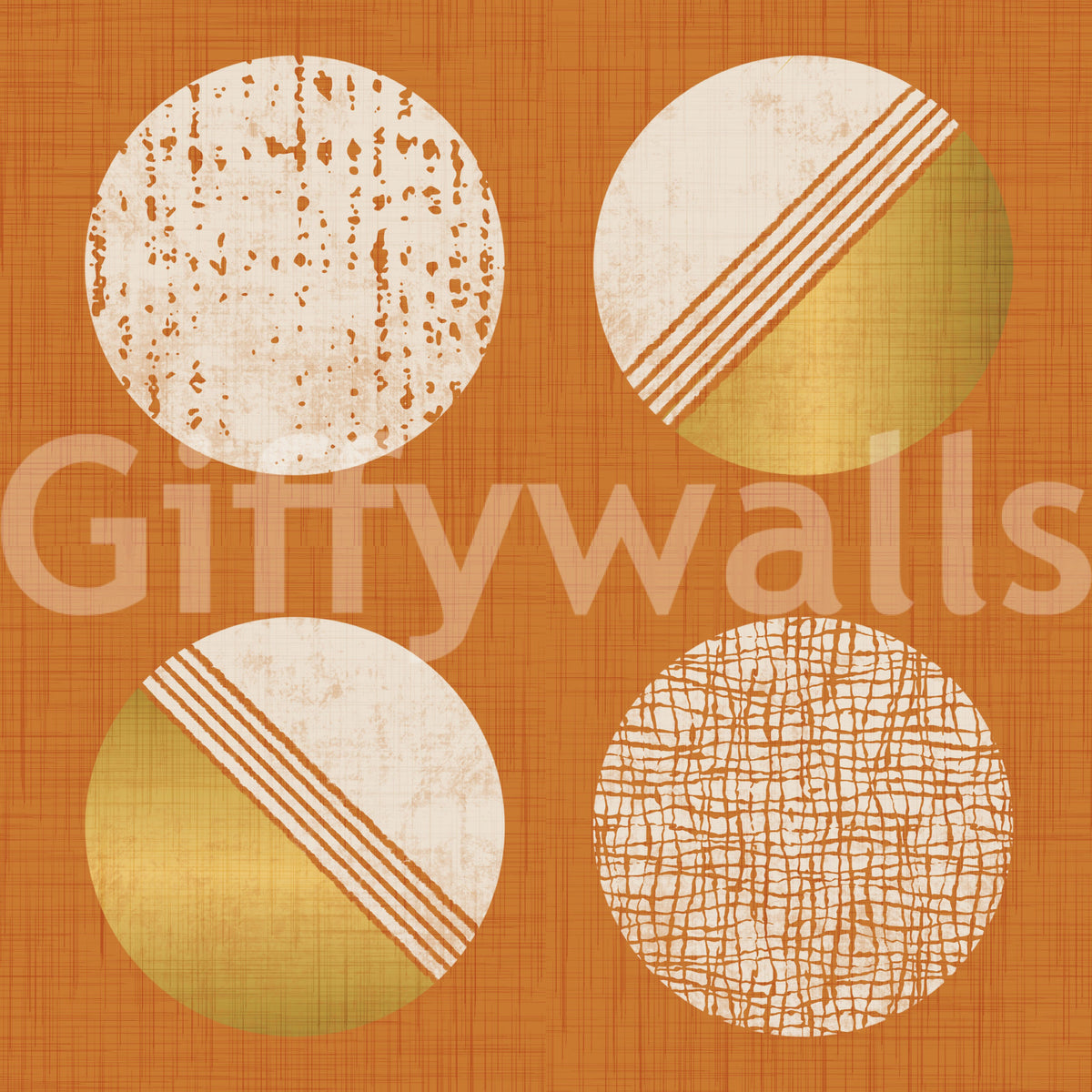 Burnt Orange Mustard Circles Wallpaper Mid Century Wallpaper