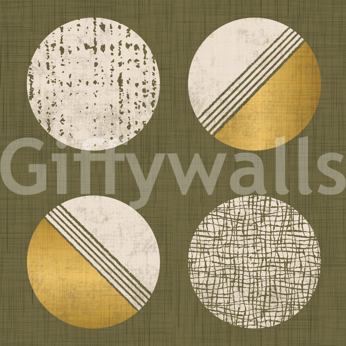 Olive Green Mustard Circles Wallpaper Mid Century Wallpaper