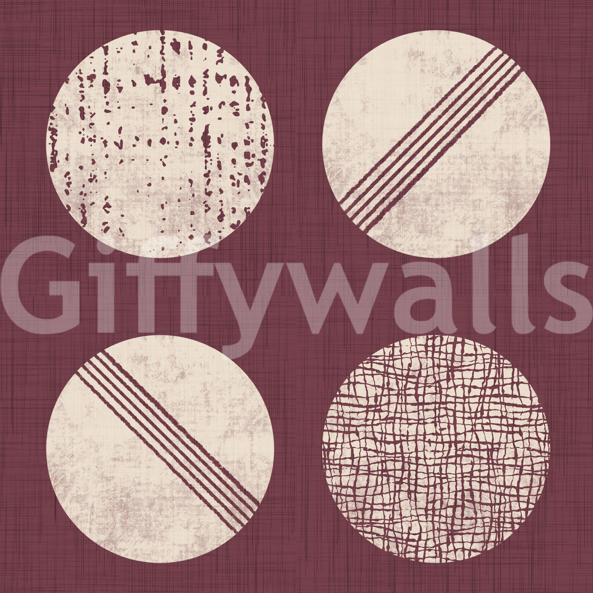Burgundy Cream Circles Wallpaper Mid Century Wallpaper