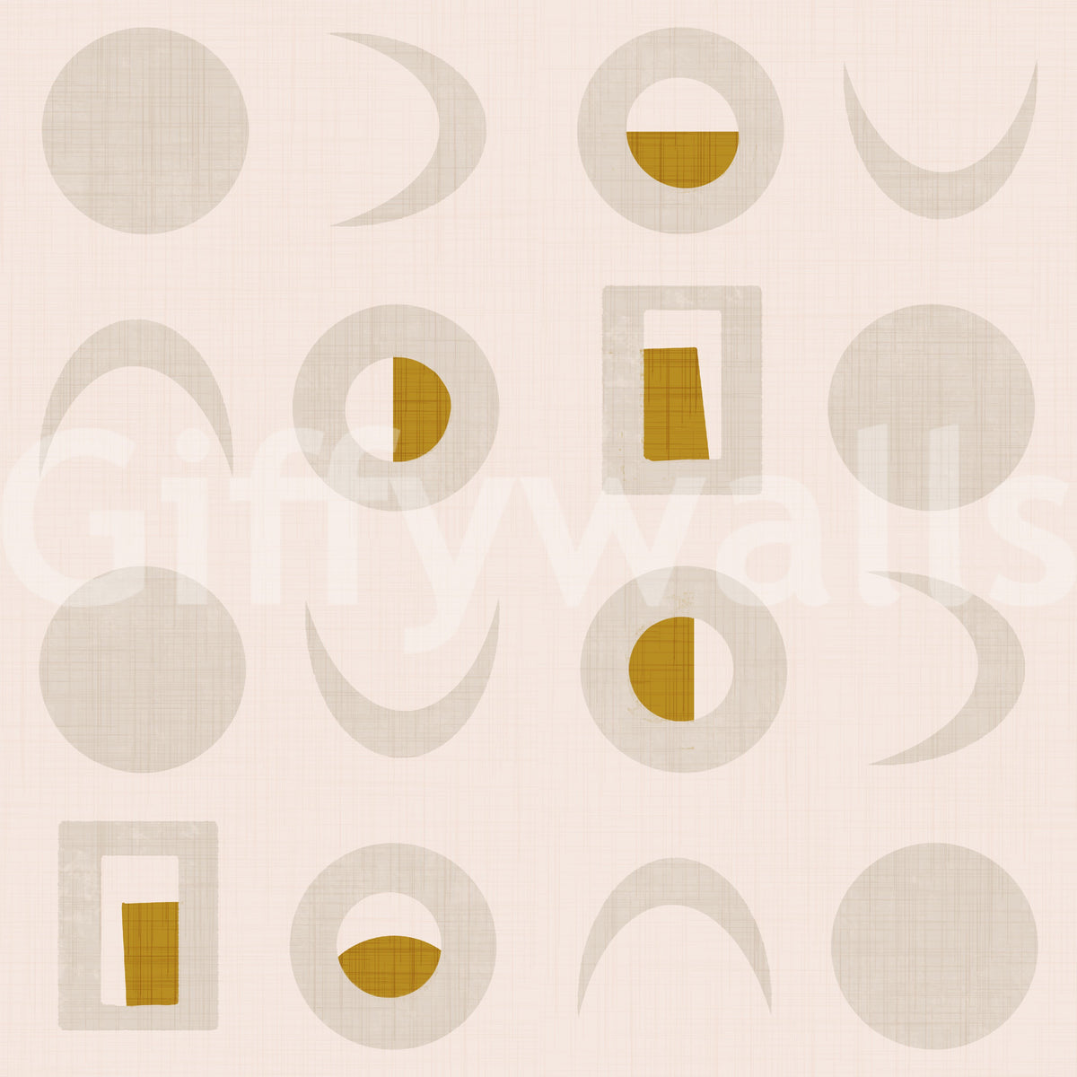 Cream Mustard Moon Phase Wallpaper Mid Century Wallpaper