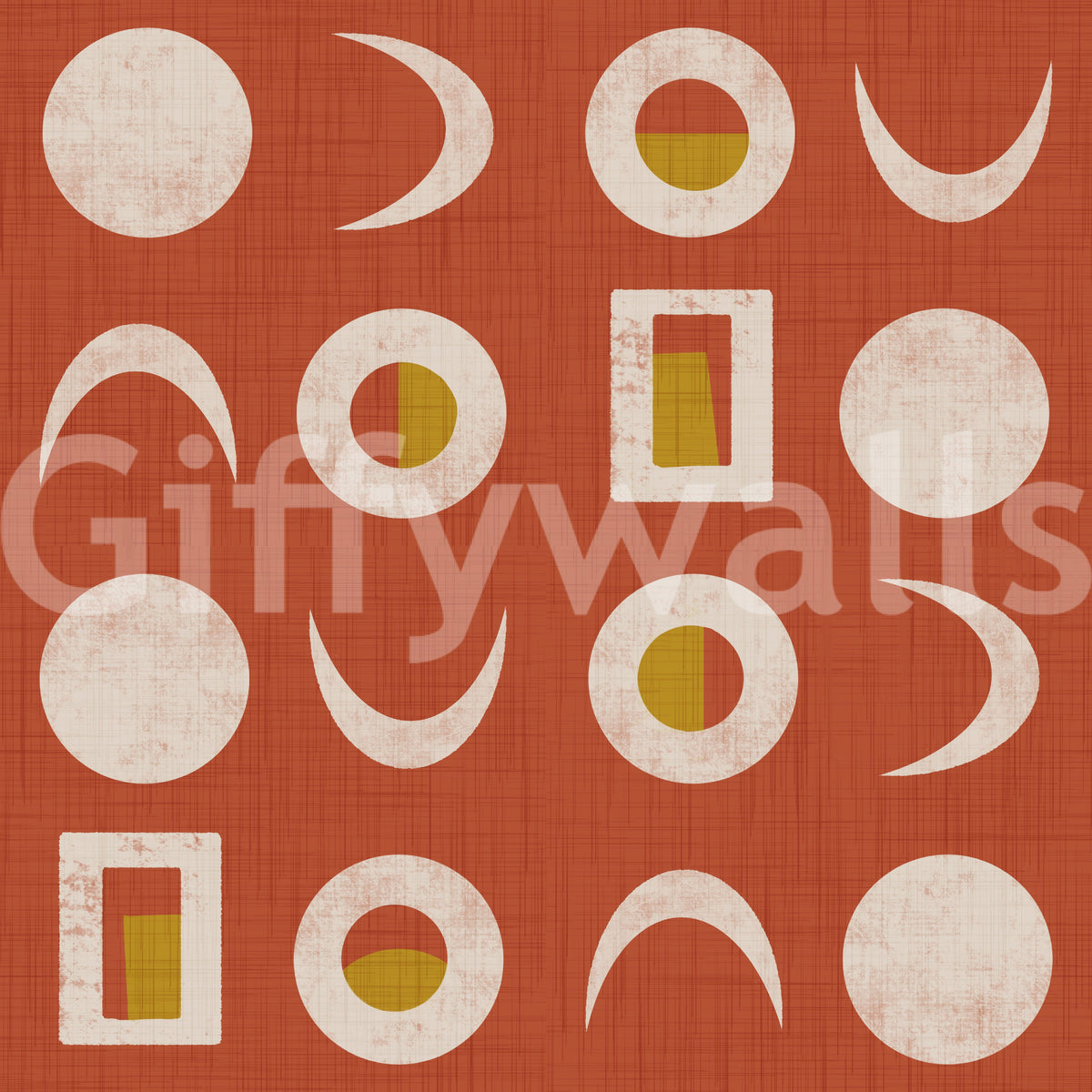 Rust Red Moon Phase Wallpaper Mid Century Wallpaper