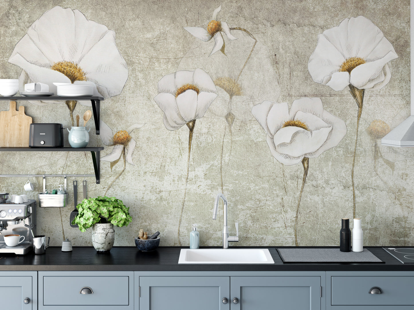 Artistic white flower wallpaper