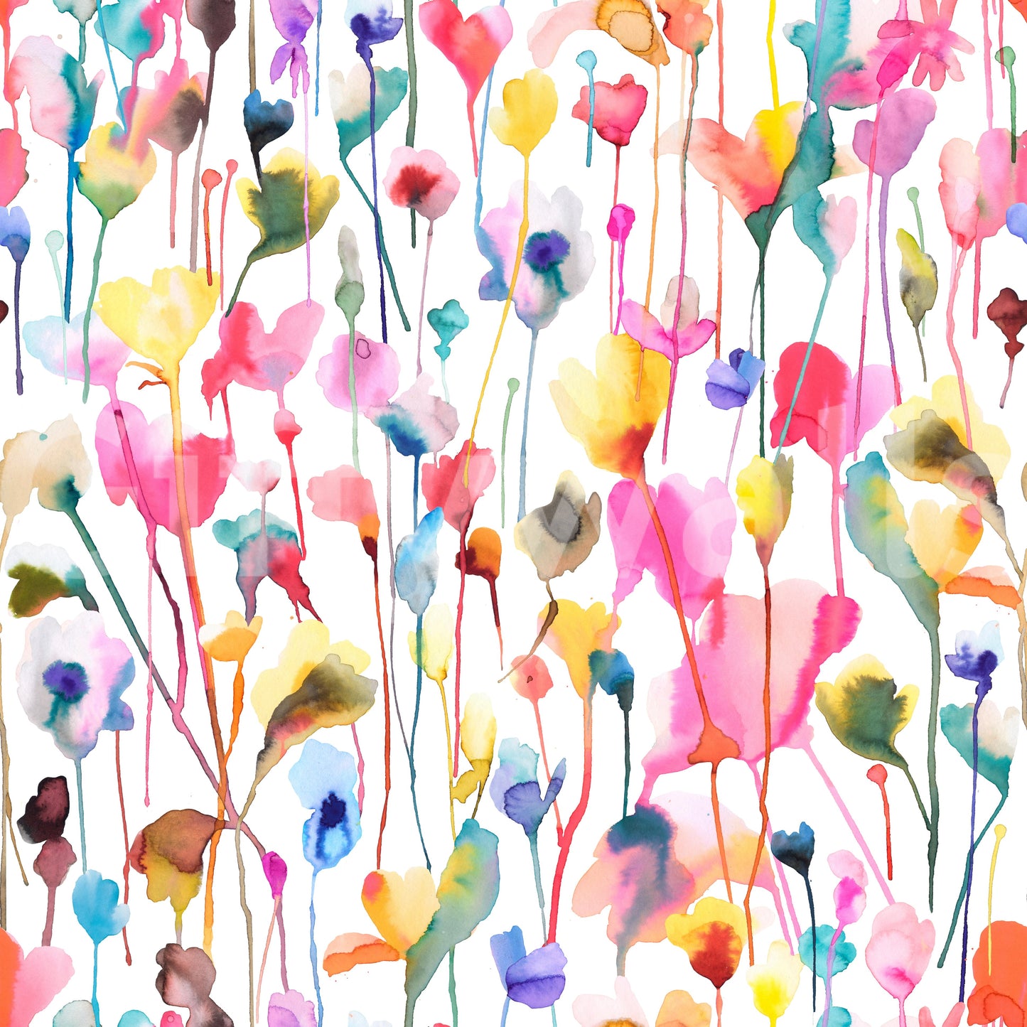 Wild Flowers Watercolor Pink Wallpaper providing a calm background in a creative workspace.