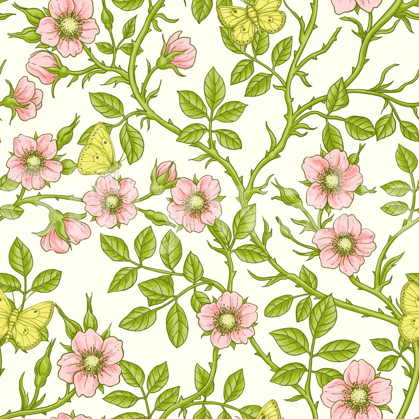 Wild roses and butterflies wallpaper for peaceful spaces