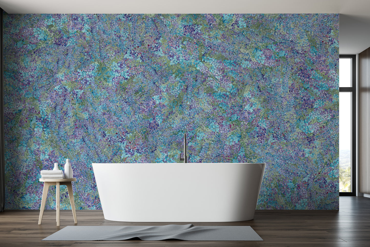 Purple and green leaf bathroom wallpaper murals design