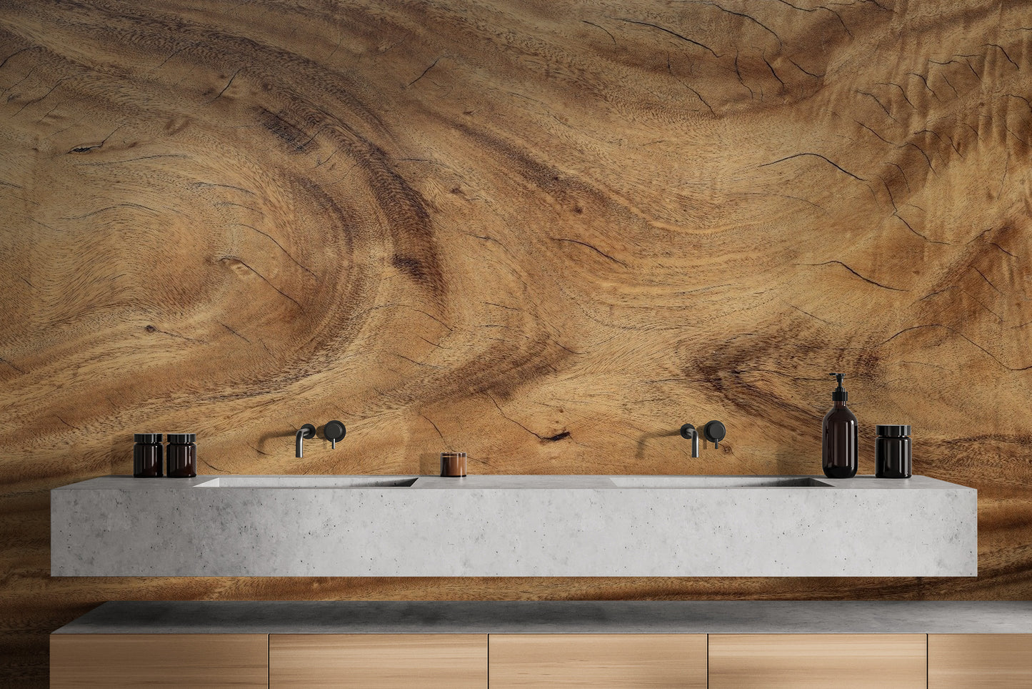 Sleek mahogany wood effect wallpaper for office walls.