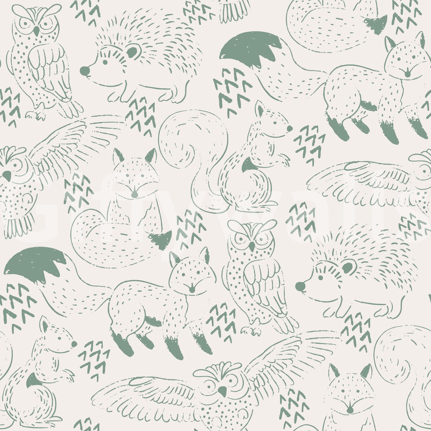 Woodland Animal Neutral Green Wallpaper