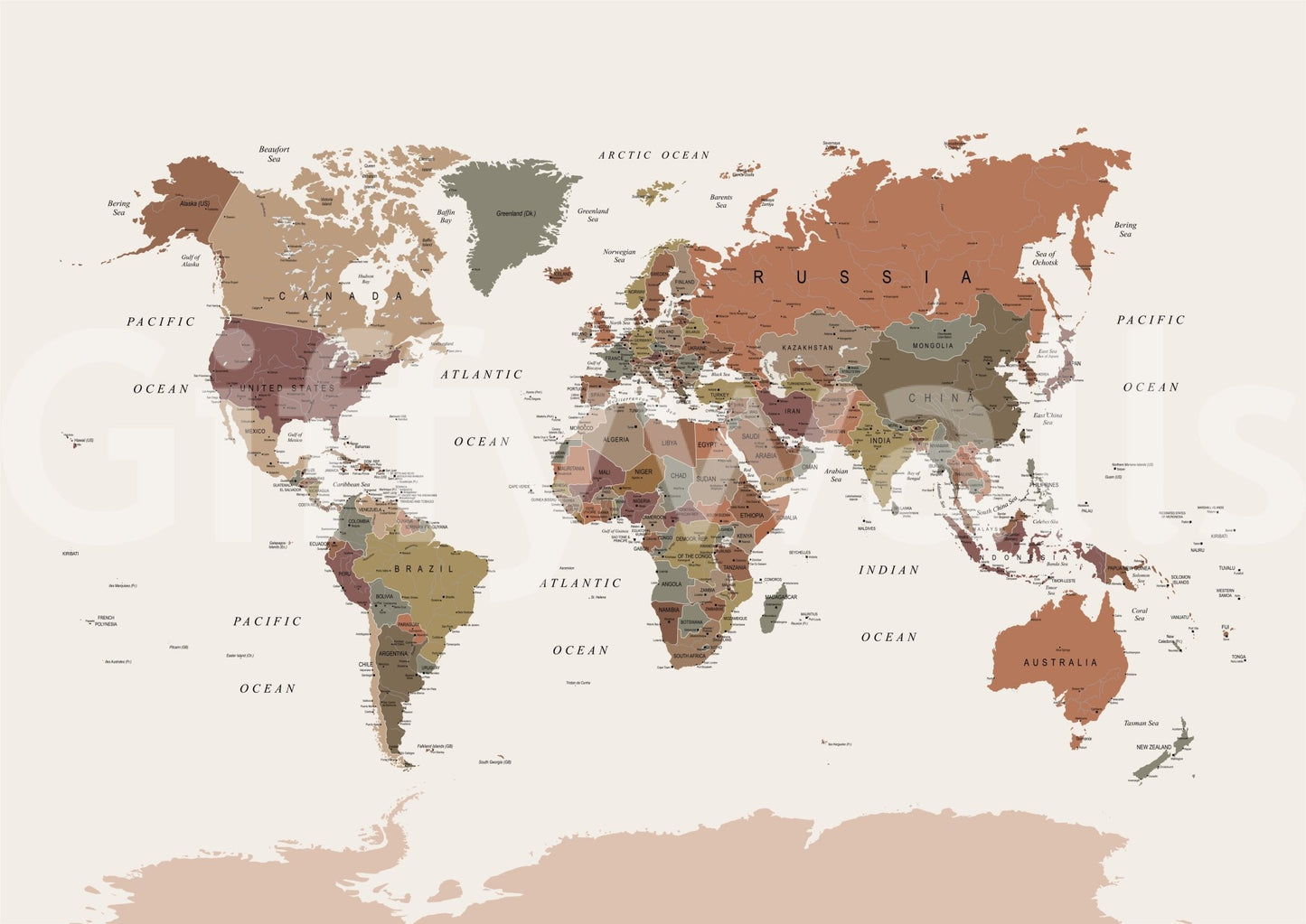 Old-world map design mural