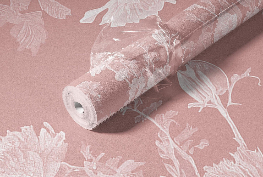 Peel and stick wallpaper on a feature wall in a styled living room, showing a custom-size self-adhesive design