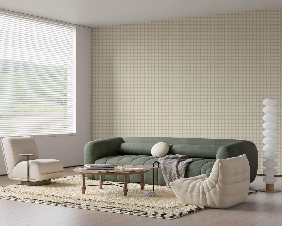 gingham wallpaper with classic woven check pattern in soft colors