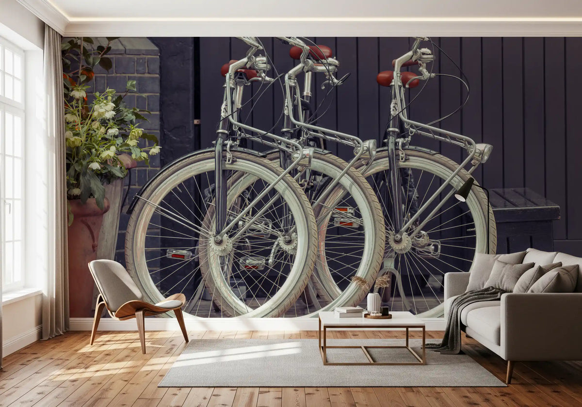cycle wallpaper with vintage bicycles for kids rooms