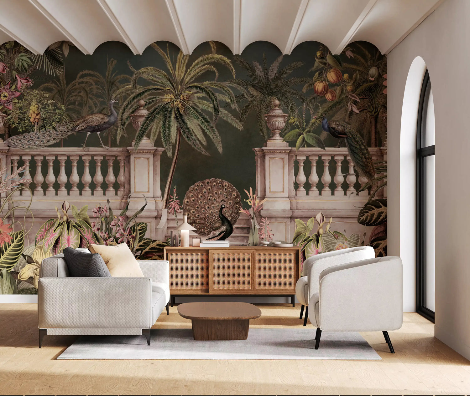 regency wallpaper with elegant heritage stripe and floral mural