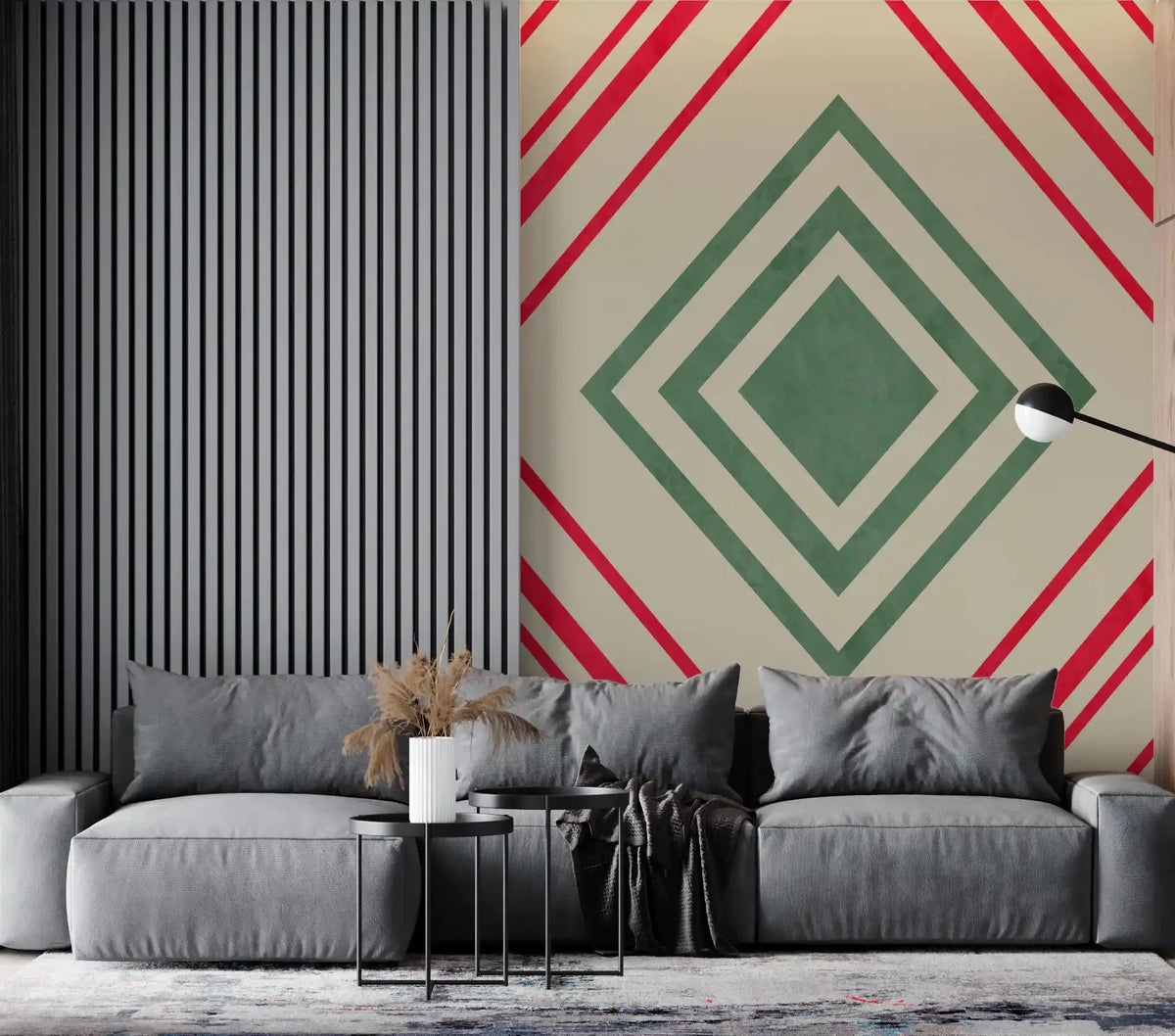 diamond wallpaper with repeating harlequin and lattice pattern murals