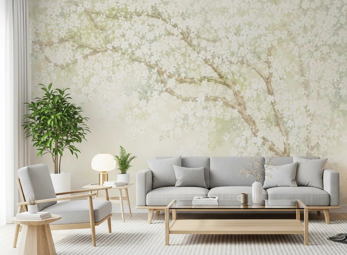 orchard wallpaper with fruit trees and blossom branches
