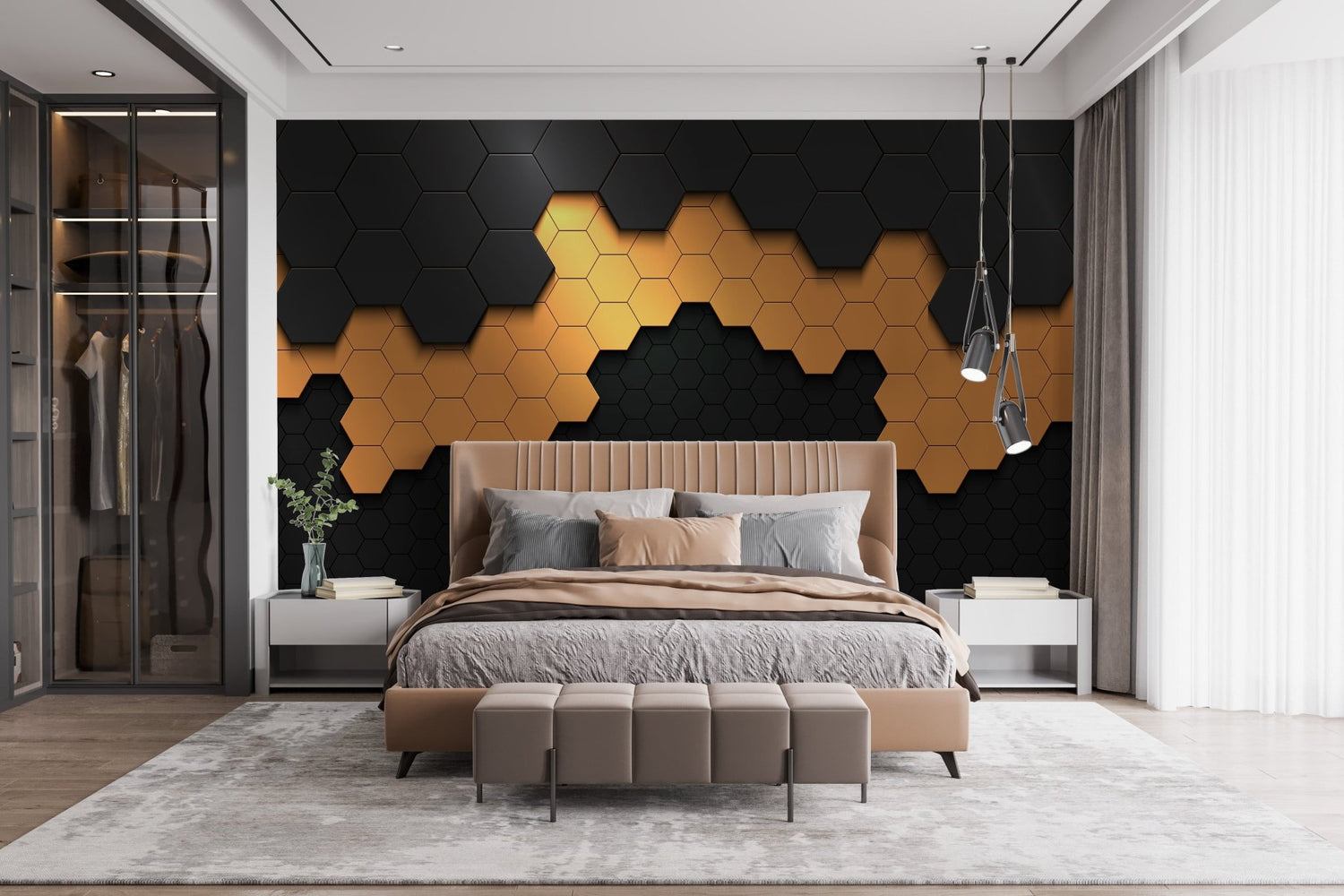 Three-dimensional (3D) wallpaper mural featuring textured abstract art for interior decor