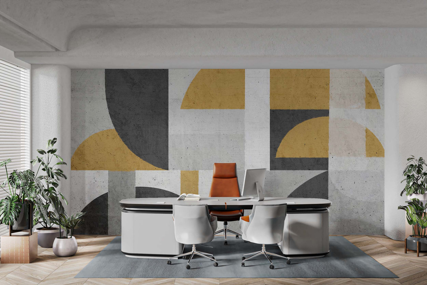 Modern office wallpaper in a contemporary open-plan space.