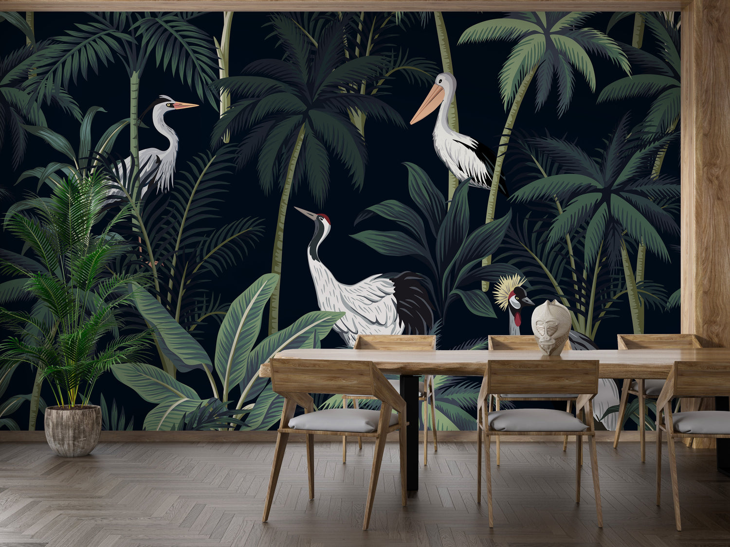 pelican wallpaper collection, featuring a stylish coastal-themed room with a pelican accent wall.