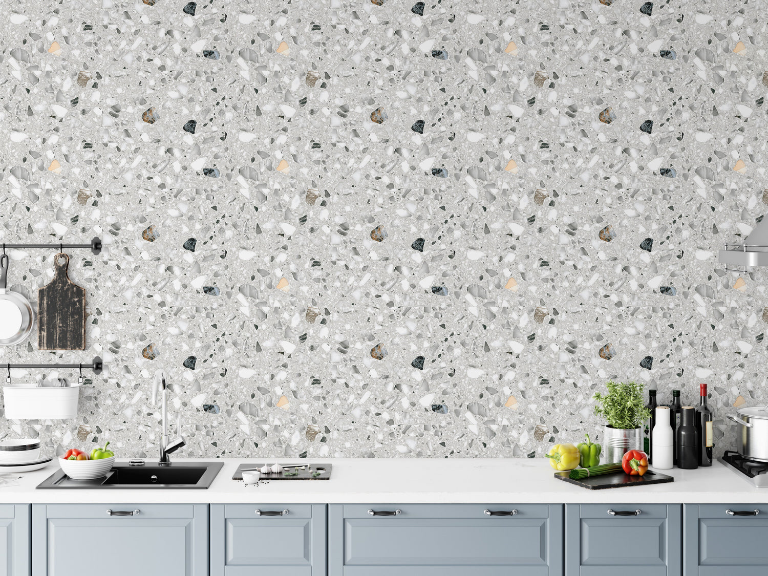 Terrazzo wallpaper mural with speckled chip  pattern design