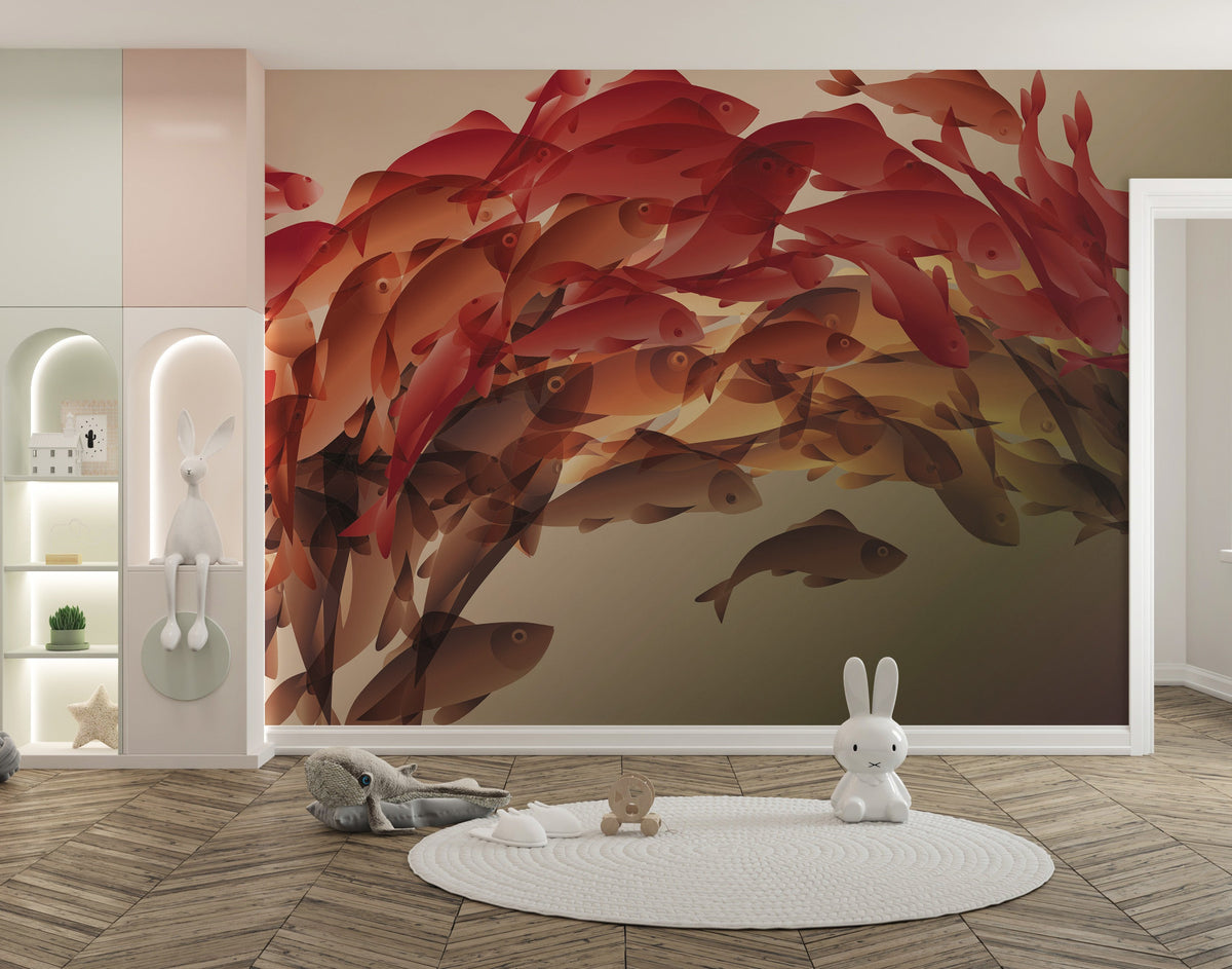 koi fish wallpaper mural with japanese koi pond and lily pads