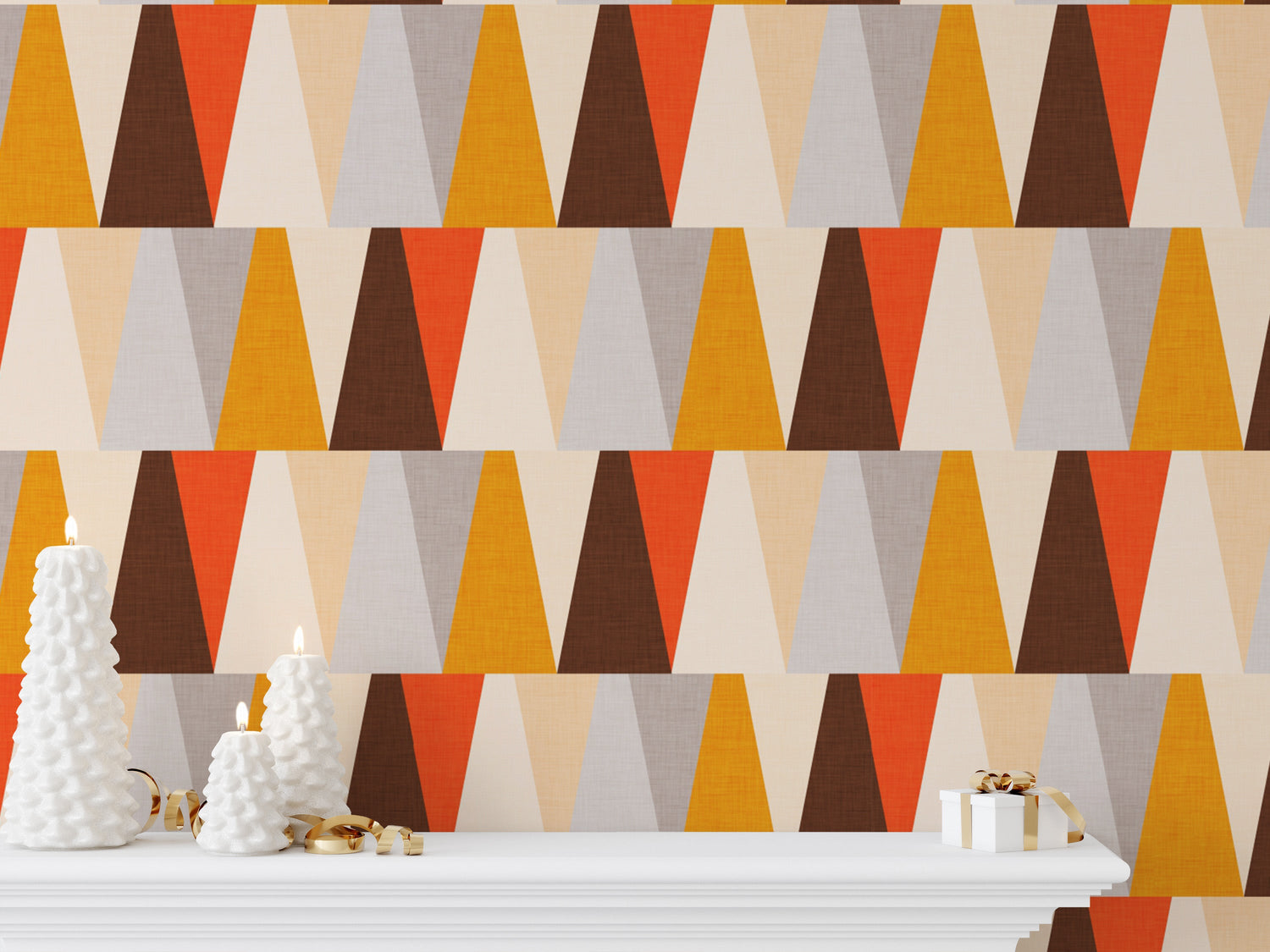triangle wallpaper with bold geometric mural in modern tones