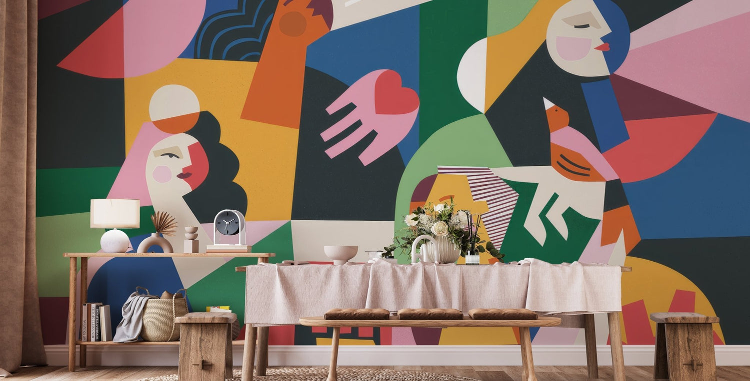 art wallpaper featuring a detailed, large-scale botanical mural design.