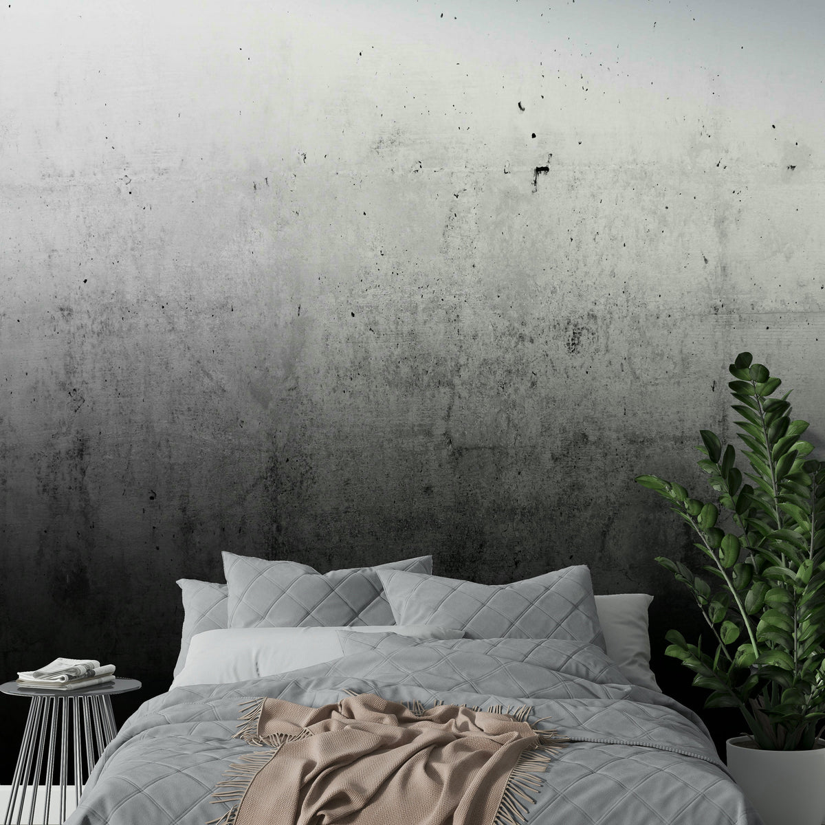 basement wallpaper with moody industrial concrete texture for rec room feature wall