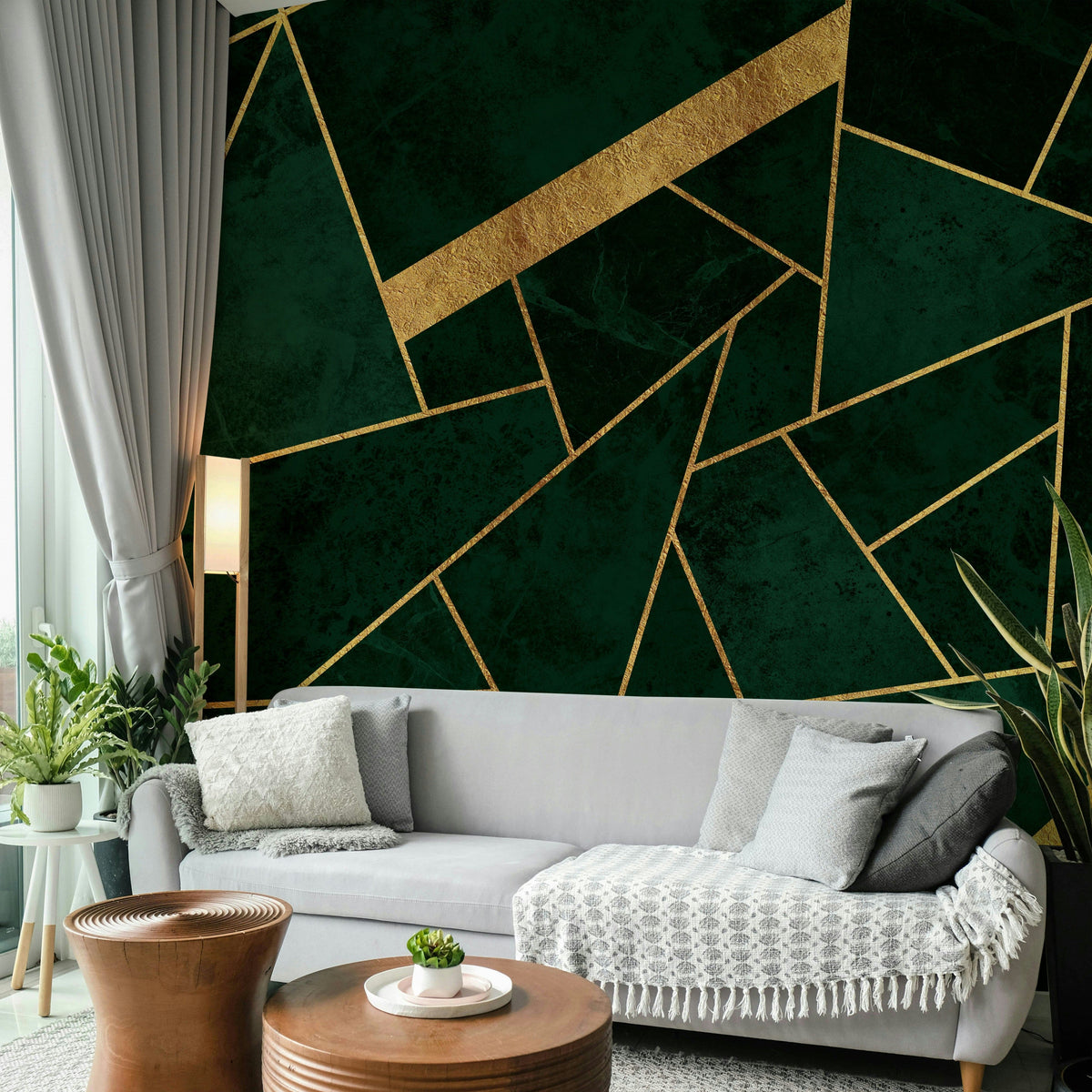 dark green wallpaper with forest and emerald tone murals