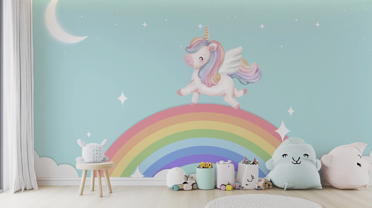 Giffy Collection wallpaper mural range with botanical, kids nursery, abstract, city skyline, animal and bird scene prints on a residential wall