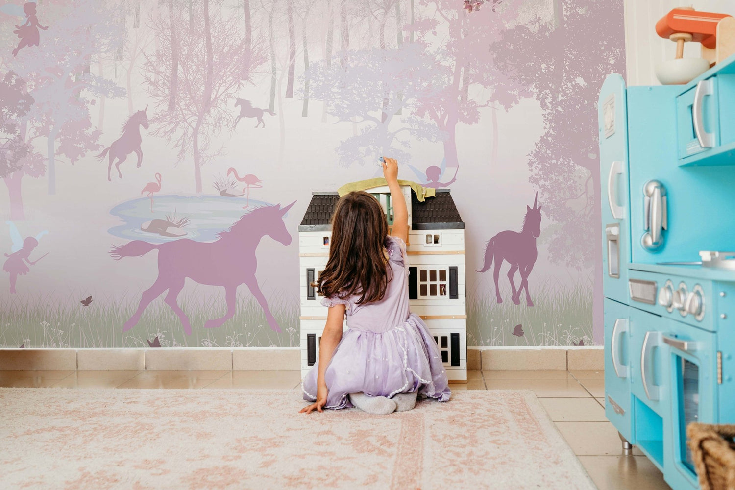 Cute pink floral girls wallpaper for a sweet bedroom 