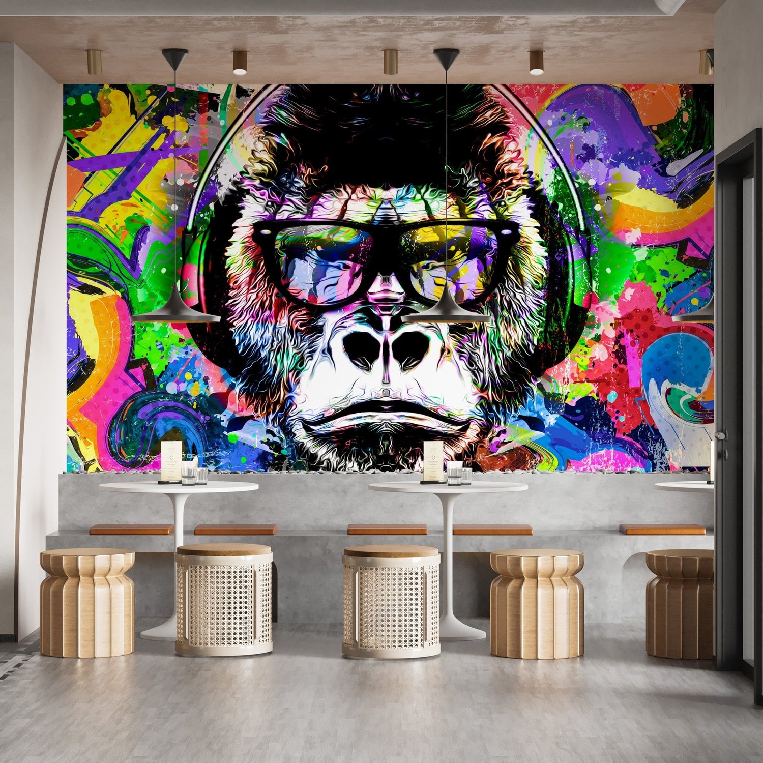 Graffiti wallpaper mural with street art and sprayed shapes 