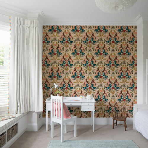 Kate Merritt folk garden wallpaper with birds in a room
