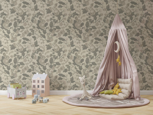 Kids Dream Walls forest animal wallpaper in a soft nursery