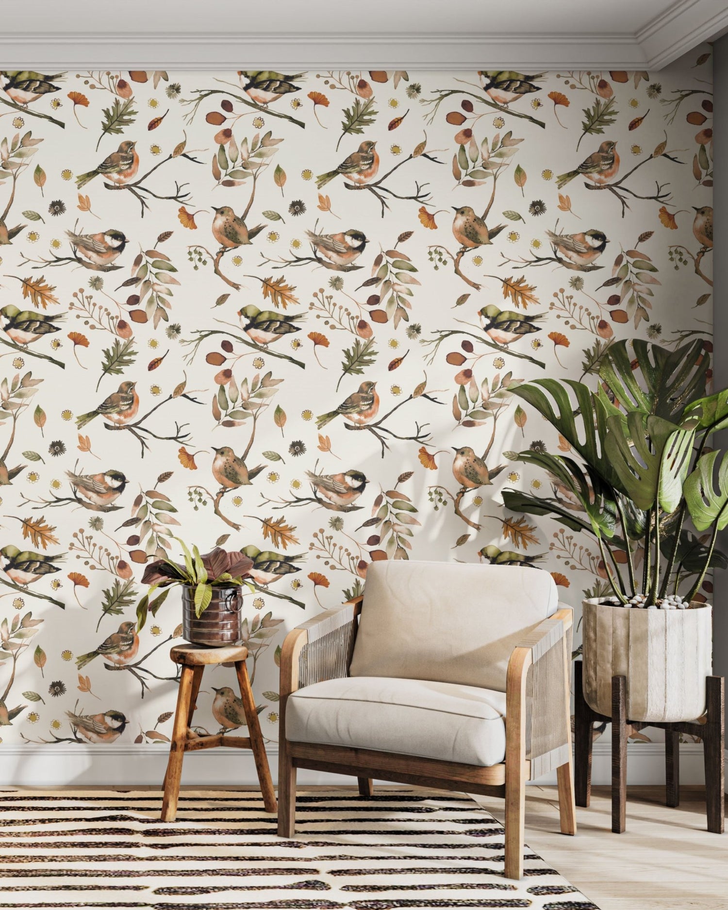 Ninola Design wash bloom wallpaper in a bright lounge room