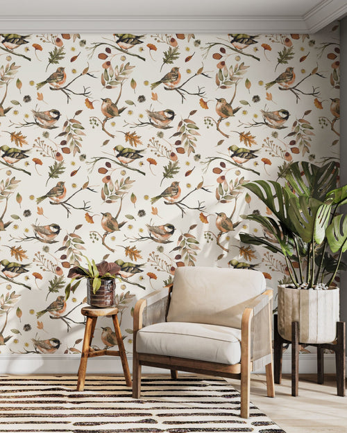 Ninola Design wash bloom wallpaper in a bright lounge room