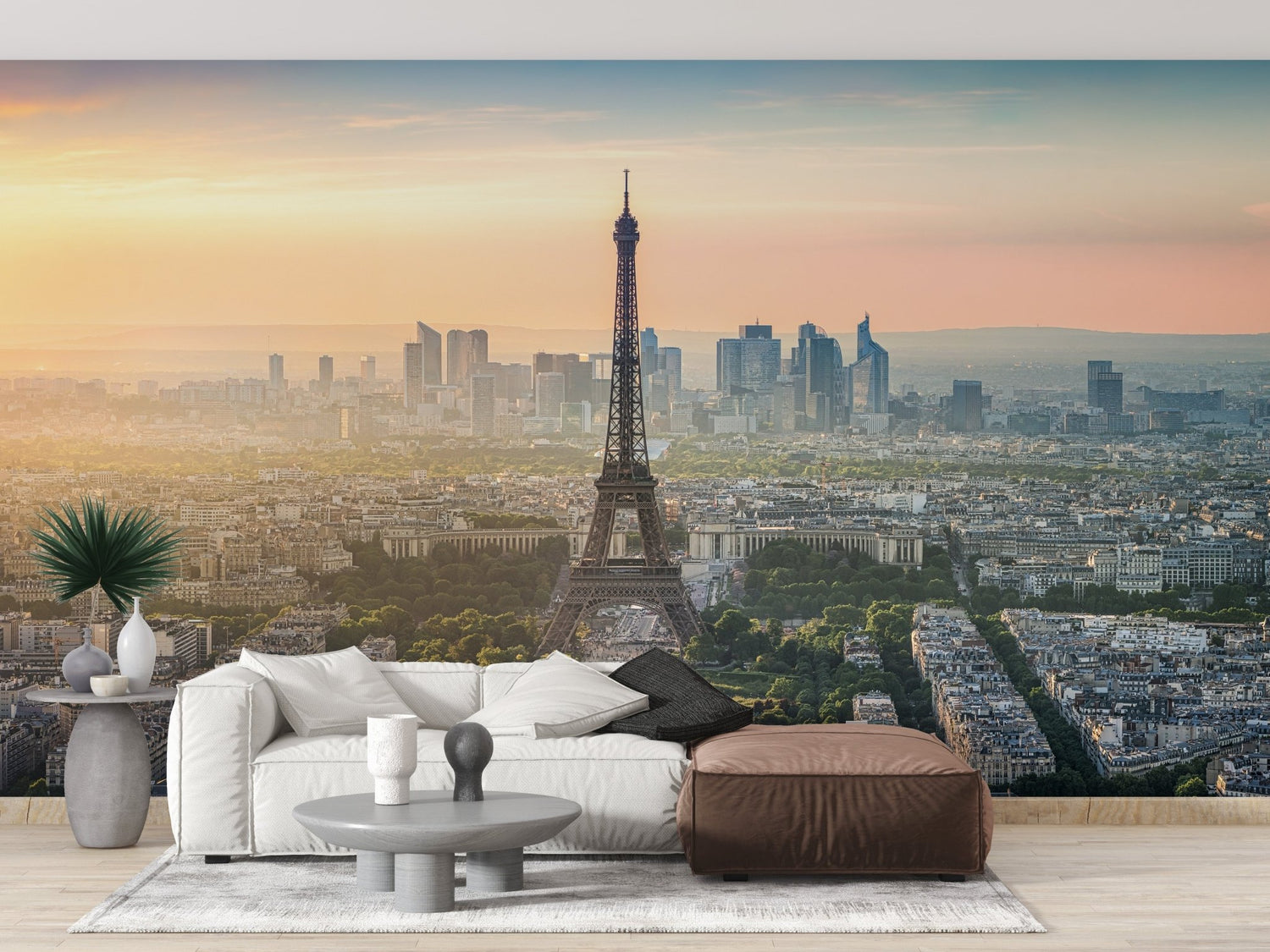 Paris wallpaper mural with the Eiffel Tower and city skyline view