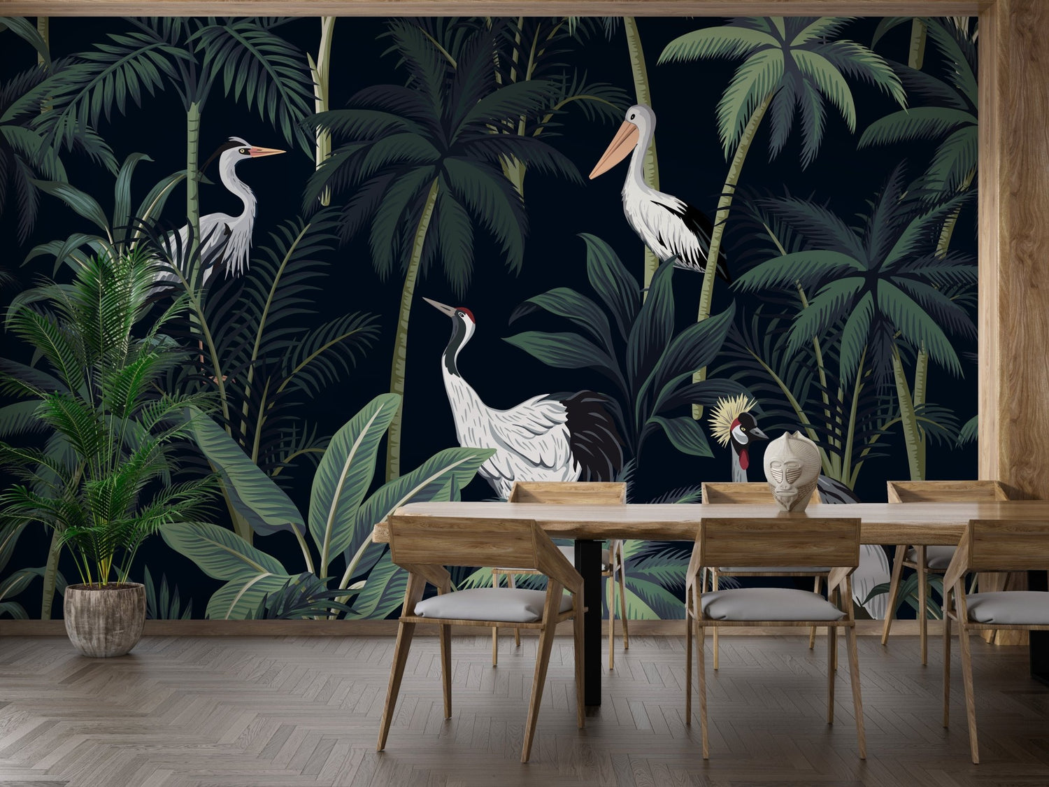 Pelican wallpaper mural with soft coastal birds and a calm pale sky backdrop