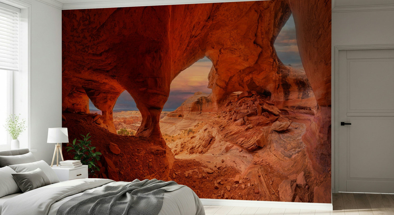 southwest wallpaper with desert landscape and aztec pattern murals