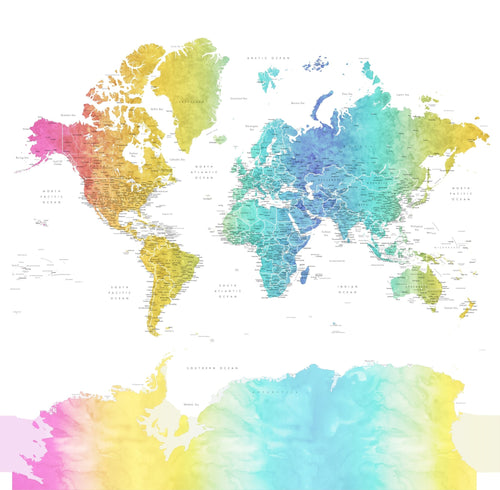 Rosana blursbyai designer wallpaper mural with Aqua Blue Watercolour World Map