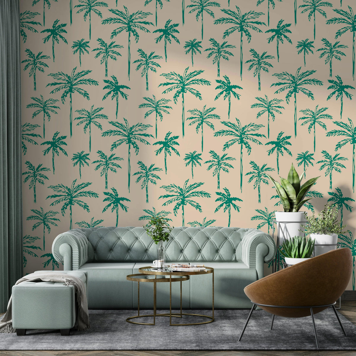 palm tree wallpaper with tropical beach and sunset scene murals