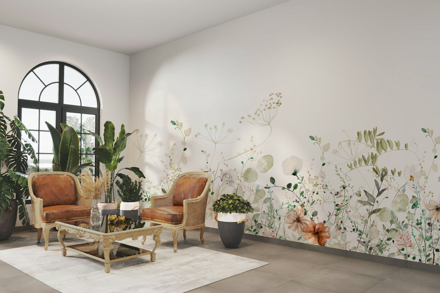 meadow wallpaper with wildflower and grass field murals