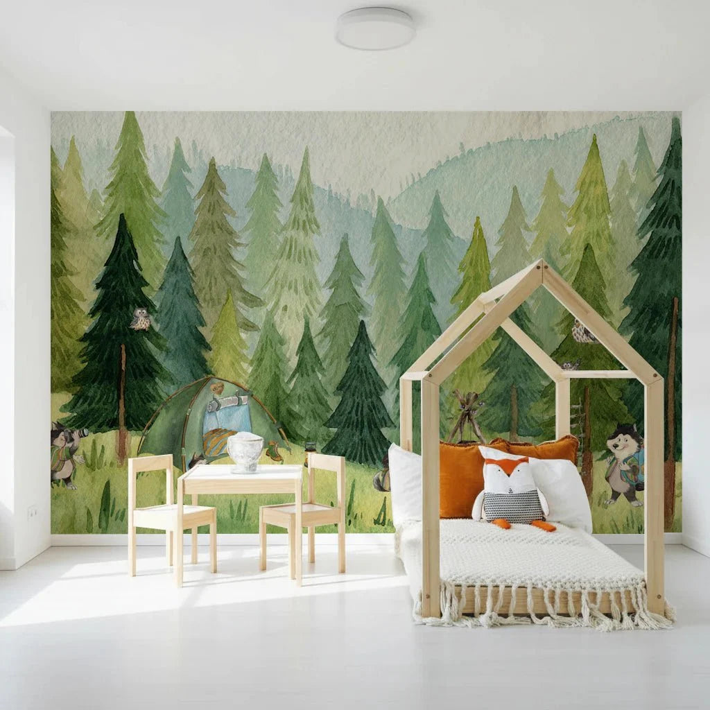 wolf wallpaper with moody forest and moonlit murals