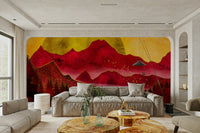 Golden sunlight on red mountain range – dramatic nature mountain wallpaper

