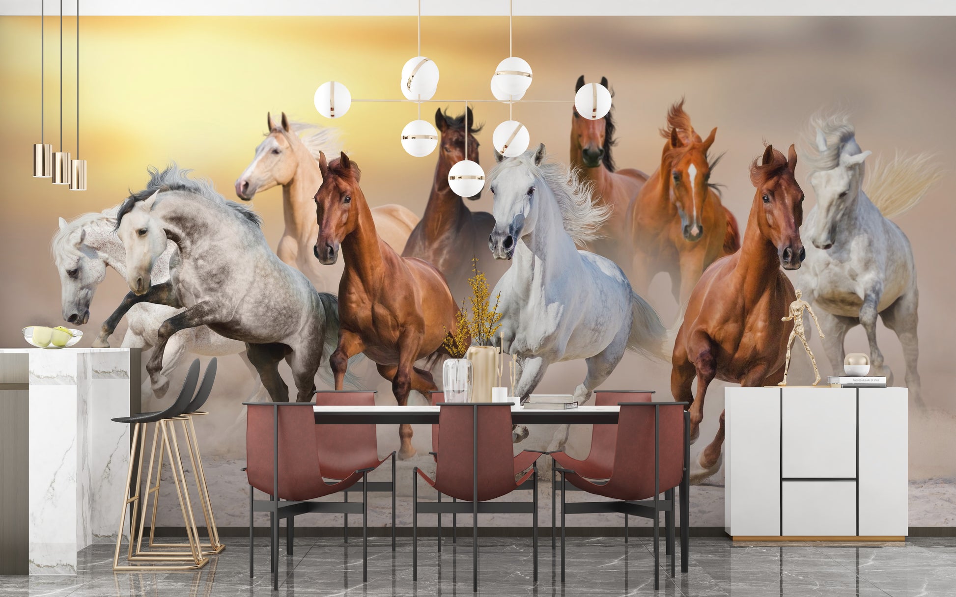 Energetic horse wallpaper with fiery accents
