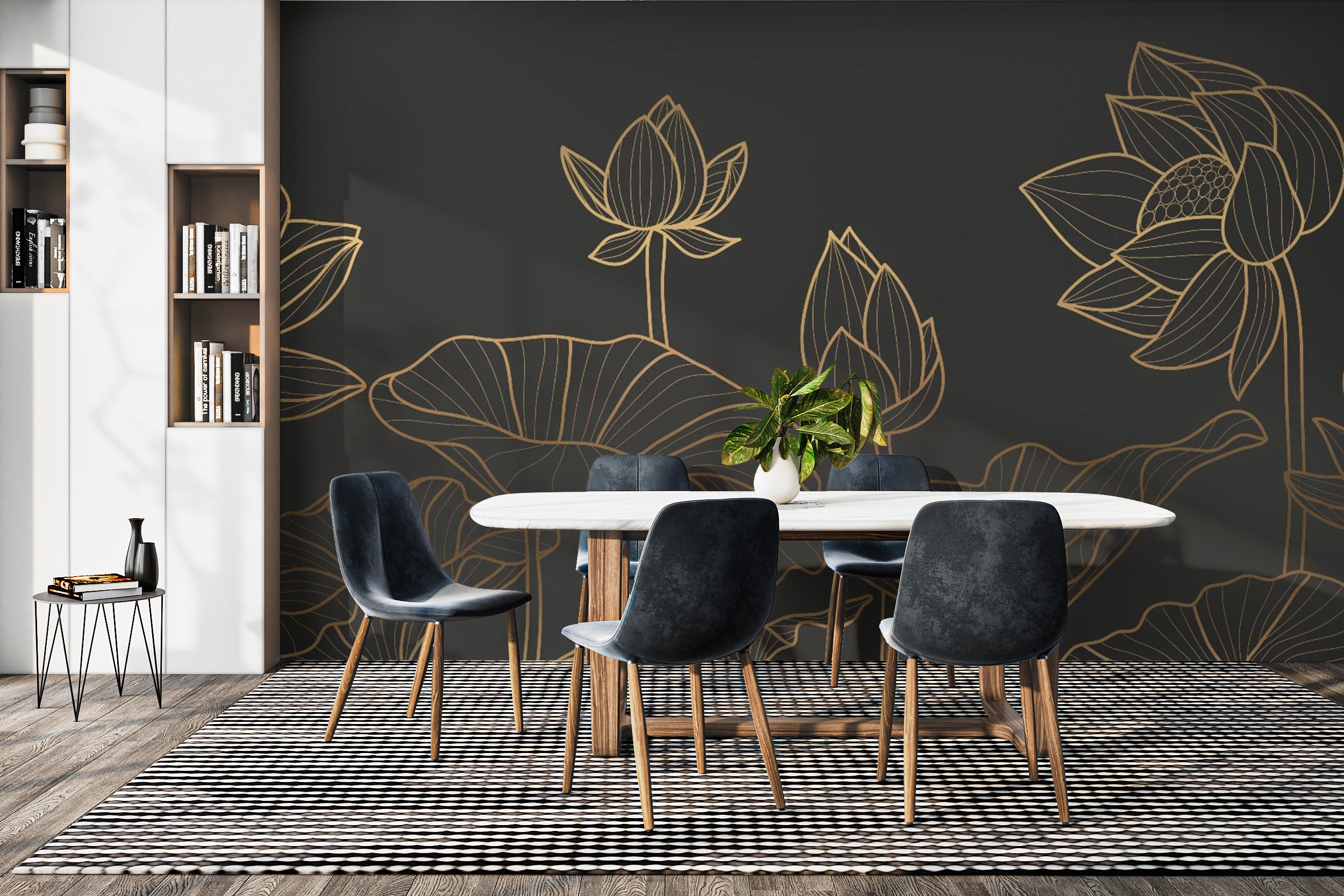 Black Lotus Luxury Wallpaper Mural with bold design

