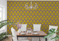 Hexagonal dot mural for vintage interiors
