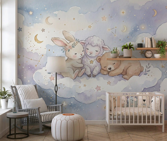 Celestial Animal Cuddle Wall Mural