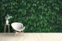 Lush green wallpaper with dense tropical leaves
