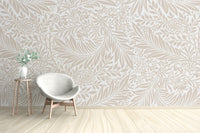 Beige Color Leaves Wallpaper Mural with subtle leaf patterns
