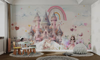 Fairyland-themed wallpaper featuring a magical castle and unicorn