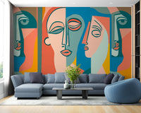 Colourful Faces Mural Wallpaper - Giffywalls